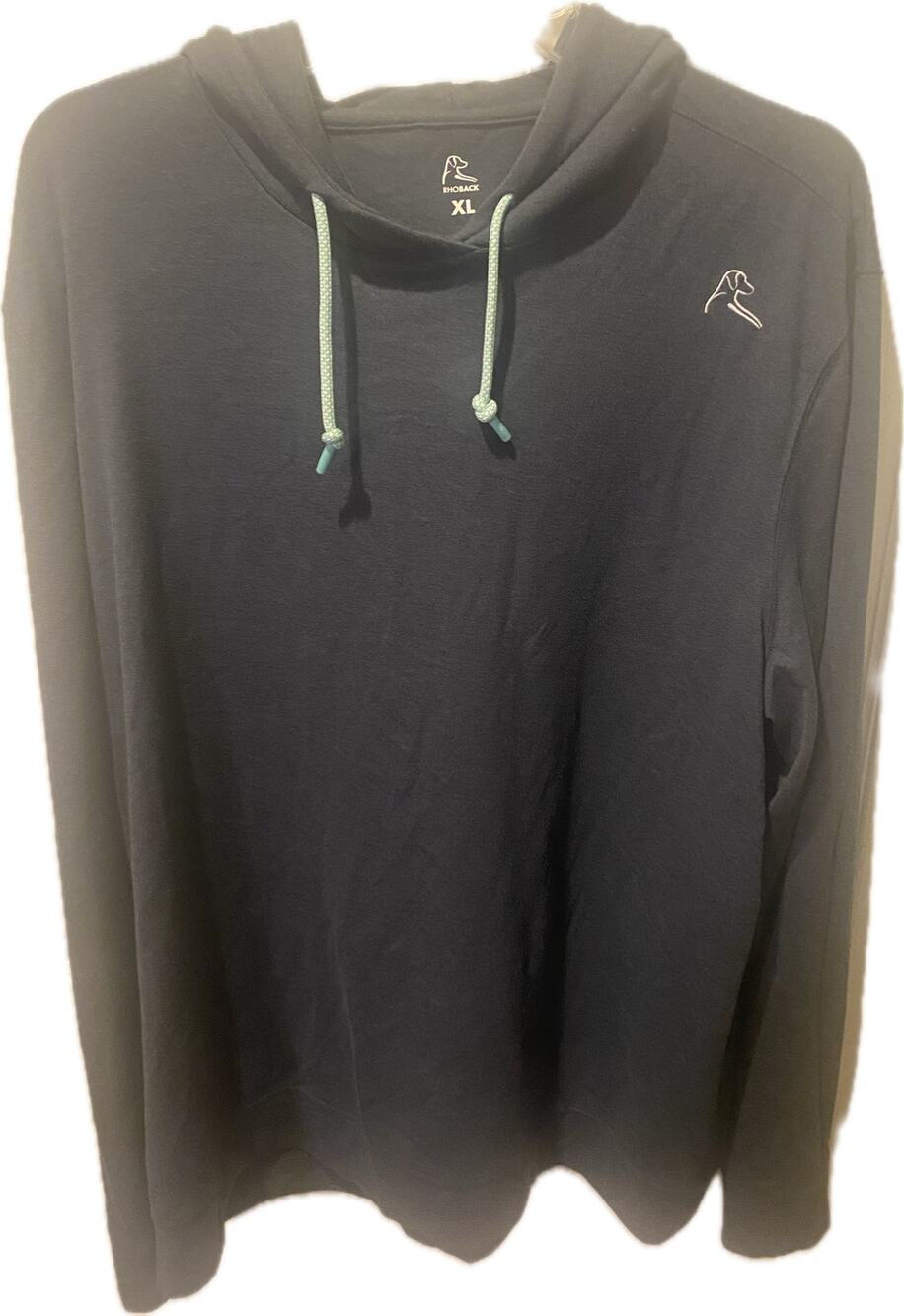 Rhoback Mens Hesi Performance Hoodie XL Fleet Navy Blue Mint Aqua Drawstring